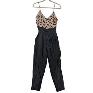 Socialite Cheetah Jumpsuit XS Beige Black Animal‎ Print VNeck Belted One Piece